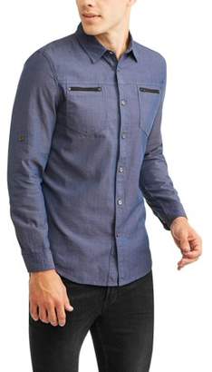 Straight Faded Men's Long Sleeve Textured Woven Shirt With Zipper Pockets