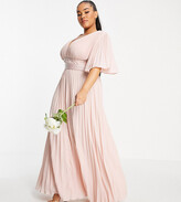 Thumbnail for your product : ASOS Curve ASOS DESIGN Curve Bridesmaid pleated flutter sleeve maxi dress with satin wrap waist