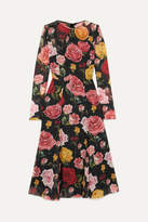 Dolce & Gabbana - Floral-print Silk-blend Georgette Midi Dress - Black