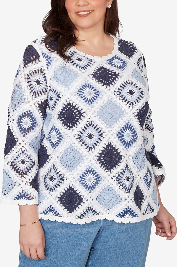 Alfred Dunner Plus Size Austin Diamond Crochet Sweater