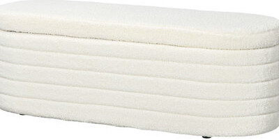 46" Storage Bench In Creamy White. Fleece Covered. For Bedroom, Living Room, Entryway. Relaxing Padding, Hidden Storage. Robust Wood Frame. Can Bear 2
