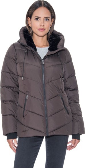 Sebby Women'sPufferJacketwithCozyFauxFur-S.E.B.BySebbyBrownLarge