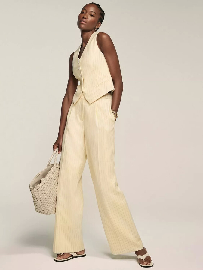 Mint Velvet Check Contrast Side Stripe Trousers, Light Grey