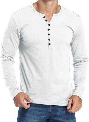 HAUSEIN Mens Casual Manica Lunga Henley Camicie Regular Fit Base Pulsante Tee Top 