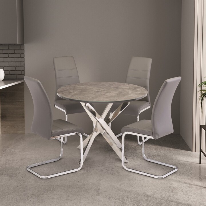 Dunelm Paris Round 4 Seater Dining Table Concrete Effect Glass Grey