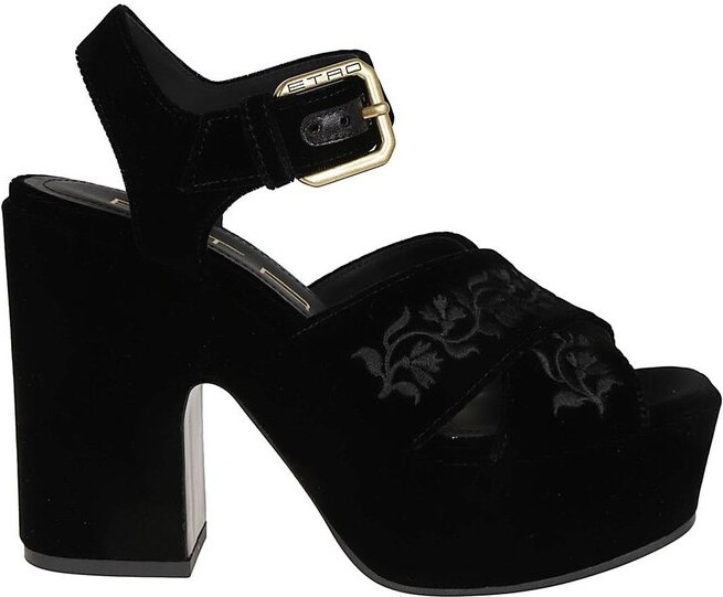 Etro Velvet Embroidery Platform Sandals