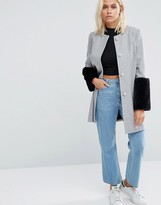 Thumbnail for your product : Helene Berman Faux Fur Cuff Coat In Gray With Black Fur