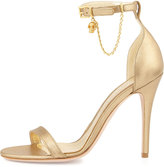 Thumbnail for your product : Alexander McQueen Ankle-Wrap High Heel Sandal with Skull Charm, Gold