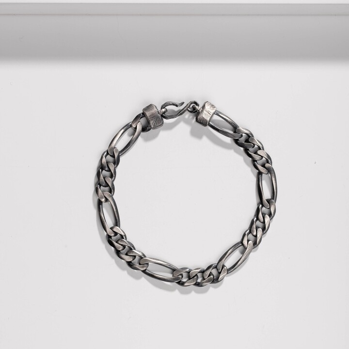 Etsy Men Silver Bracelet Chain Oxidized - Sterling 8mm Figaro Wide Heavy Thick Unisex Valentines Day Gift For Him Sb00040
