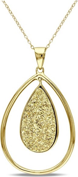 Everly Jewelry EVERLYJEWELRY|YellowPlatedSterlingSilverTeardropGoldenDruzyPendantwithChain-18inch