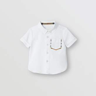 Burberry Short-sleeve Check Detail Cotton Oxford Shirt
