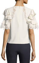 Thumbnail for your product : Rebecca Taylor Short-Sleeve Crepe Top w/ Lace