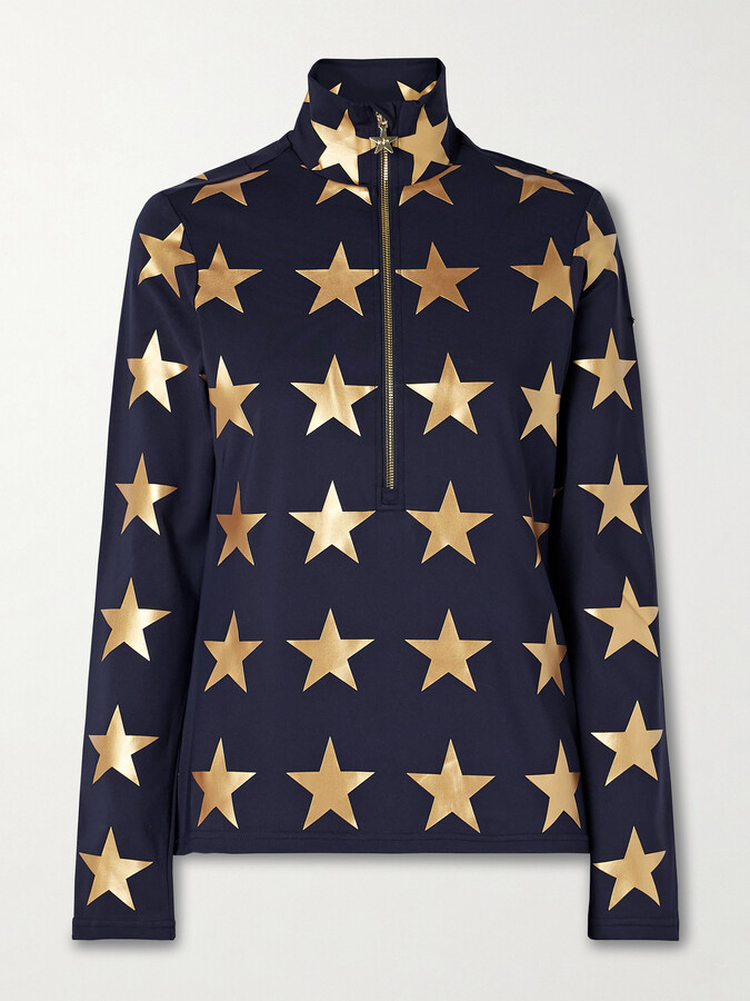 Goldbergh Lunaria Metallic Printed Stretch Recycled-jersey Base Layer - Blue