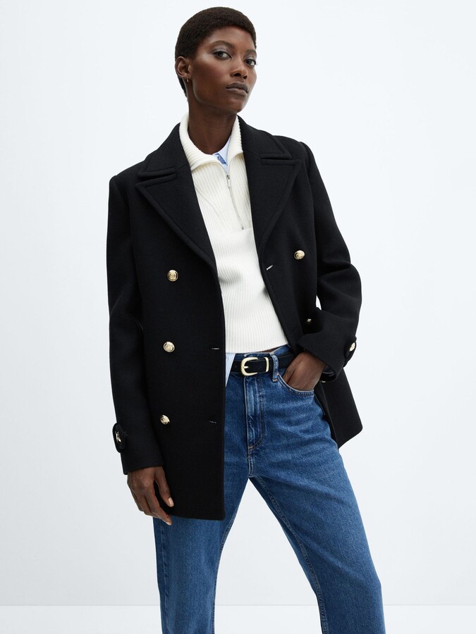 Mango black buttoned cotton coat Clearance