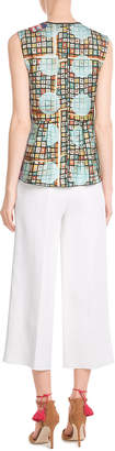 Marc Jacobs Printed Silk Sleeveless Blouse with Tulle