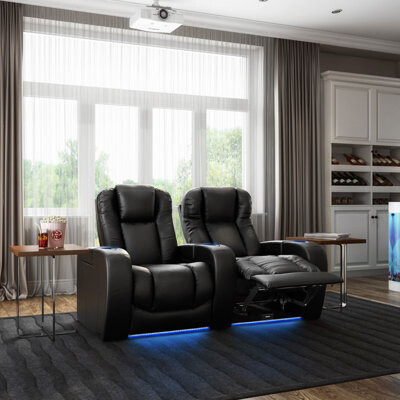 Wrought Studio Grand 67.25'' Wide Power Recliner Home Theater Seating with Cup Holder