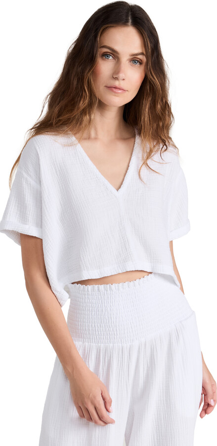 Monrow Gauze V Neck Mini Top