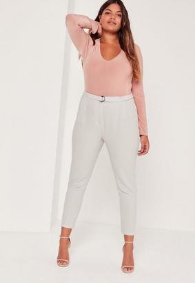 Missguided Plus Size D Ring Cigarette Trousers Grey