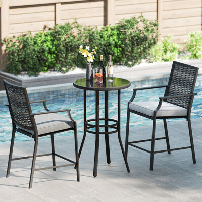 Latitude Run Patio Bar Stools Set of 4 w/ Armrest Fabric Seat & Heavy-Duty Metal Frame