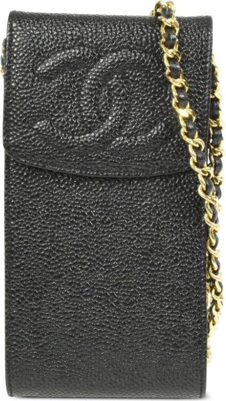 Chanel Phone Holder With Chain Light Yellow in Lambskin Leather - GB