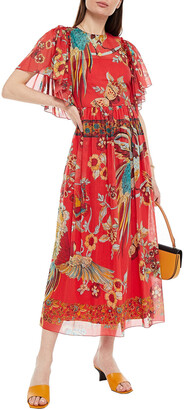 RED Valentino Gathered printed cotton and silk-blend voile midi dress