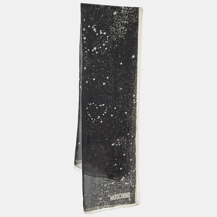Moschino Black Printed Silk Chiffon Scarf
