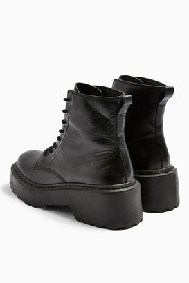 Topshop AUSTIN Black Leather Chunky Lace Up Boots - ShopStyle