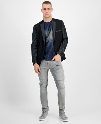 INC International Concepts Men's Slim-Fit Pieced Mixed-Media Blazer with Faux-Leather Trim, Created for Macy's