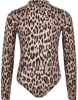 Thumbnail for your product : River Island Girls grey leopard print bodysuit