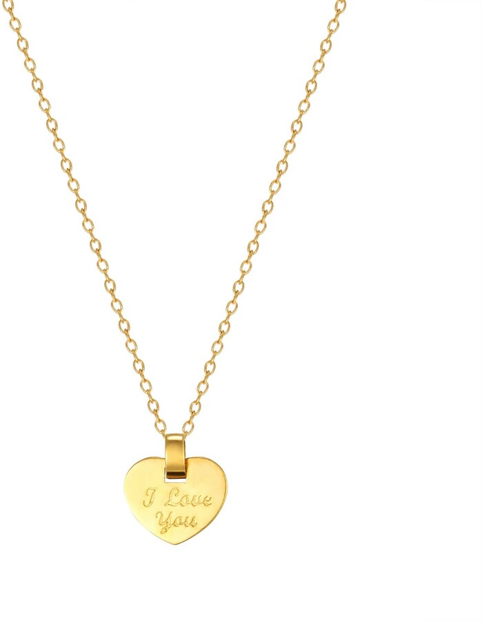 CZ Heart Bar Pendant Necklace Engraved I Love You with Gift Pouch by Will Judd 