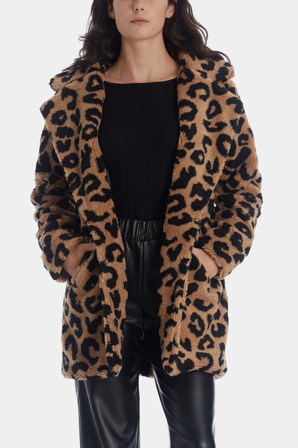 MsLure Womens Leopard Faux Fur Coat Fuzzy Zipper Warm Winter Oversized Outwear Jackets 