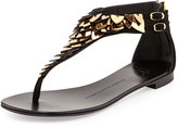 Thumbnail for your product : Giuseppe Zanotti Suede Metal-Feather Thong Sandal, Nero
