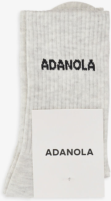Adanola Womens Light Grey Melange Logo-Intarsia Ribbed Stretch-Bamboo Blend Socks