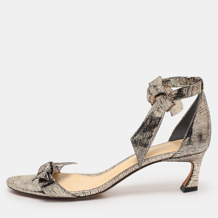 Alexandre Birman Metallic Gold Textured Leather Clarita Ankle Strap Sandals
