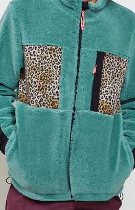 Pacsun PacSun Teal Cheetah Sherpa Zip-Up Jacket