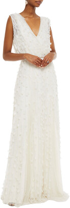 Rachel Gilbert Fiorella Wrap-effect Embellished Stretch-tulle Gown