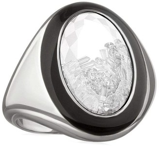 Moritz Glik Palladium Shaker Diamond And Enamel Signet Ring