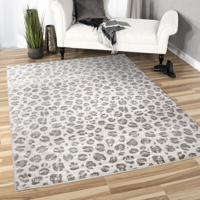 Everly Quinn Rockford Animal Print Gray Stain Resistant Area Rug