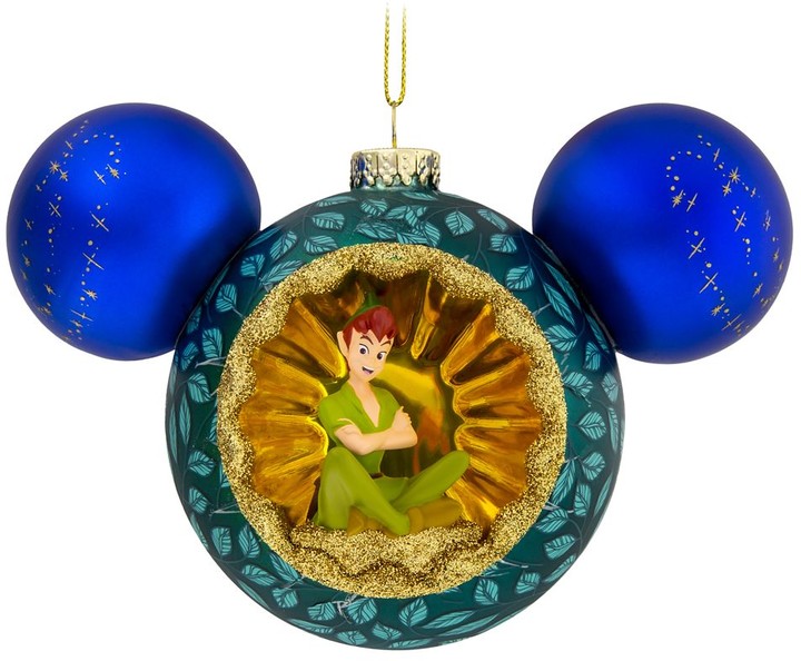 Disney Mickey Mouse Icon Glass Ornament with Tinker Bell and Peter Pan
