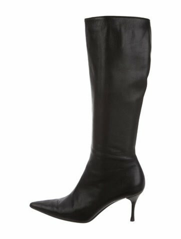 Gucci Leather Pointed-Toe Knee-High Boots Black - ShopStyle