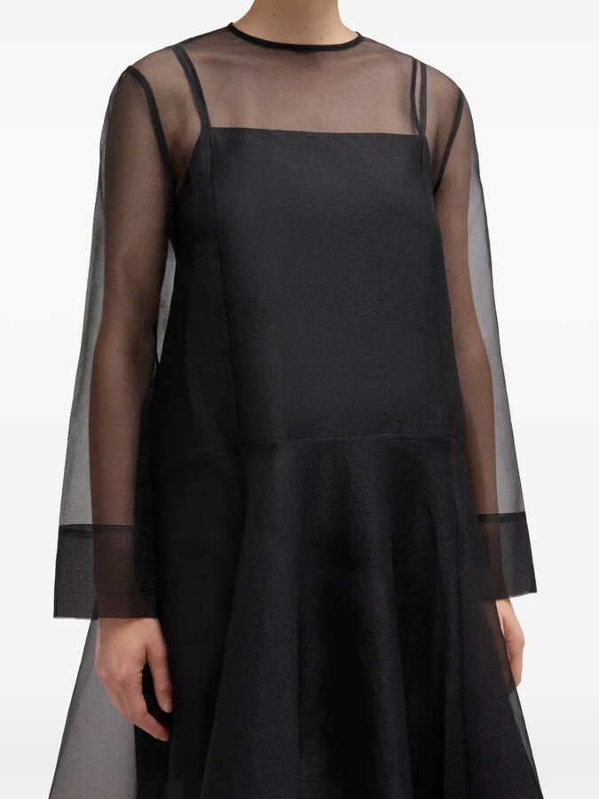Ganni Cape-Sleeve Organza Maxi Dress