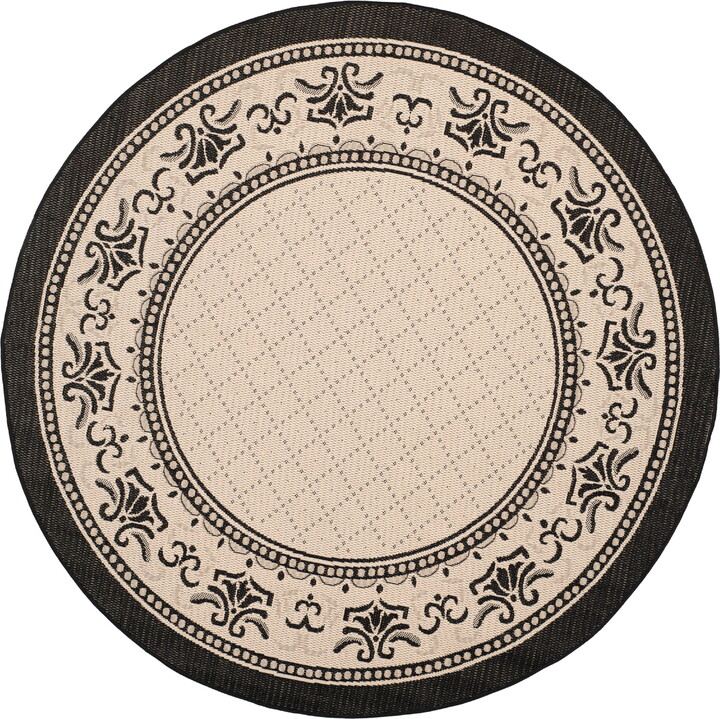 SAFAVIEH Courtyard Eva Oriental Indoor/Outdoor Area Rug, Sand/Black, 7'10" x 7'10" Round