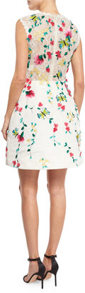 Monique Lhuillier Strapless Floral-Lace Cocktail Dress, White/Multi