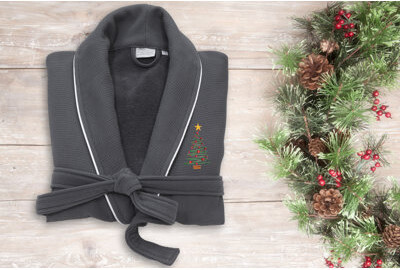 X'Mas Tree Embroidered 100% Turkish Cotton Waffle Bathrobe