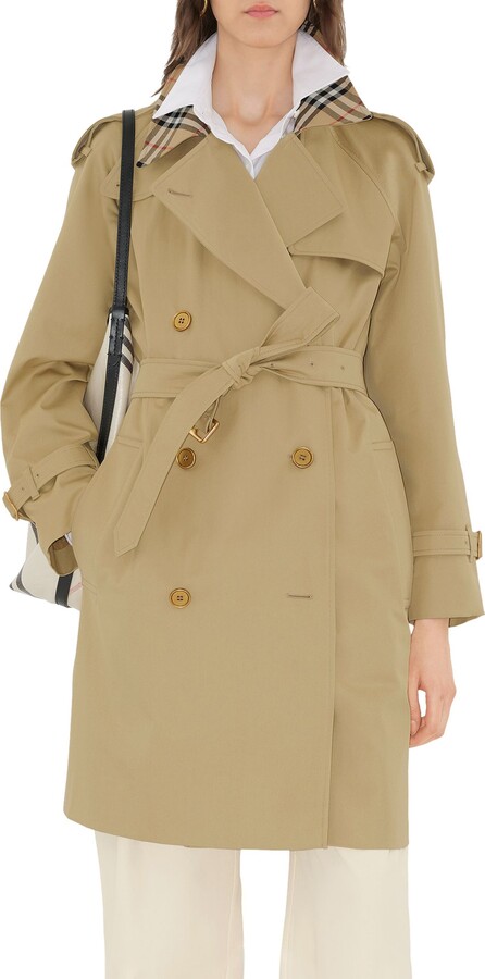 Burberry Castleford Check Collar Shower Resistant Cotton Gabardine Short Trench Coat