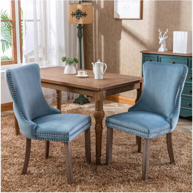 Lark Manor FurnitureUpholstered Wing-Back Dining Chair With Backstitching Nailhead Trim And Solid Wood LegsSet Of 2