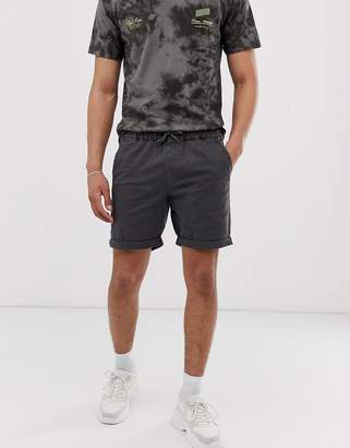 ASOS Design DESIGN slim chino shorts with elastic waist in washed black