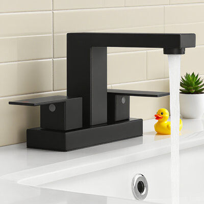 Kes Bathroom Faucet 4-Inch Centerset, Bathroom Sink Faucet With Supply Lines Matte Black