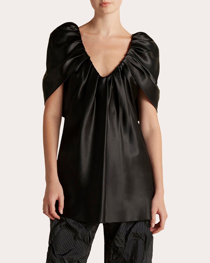 Marina Moscone Satin Draped Cape Top