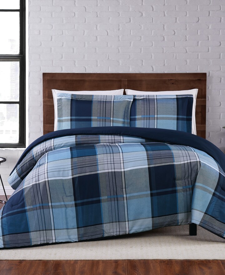 blue plaid comforter set queen